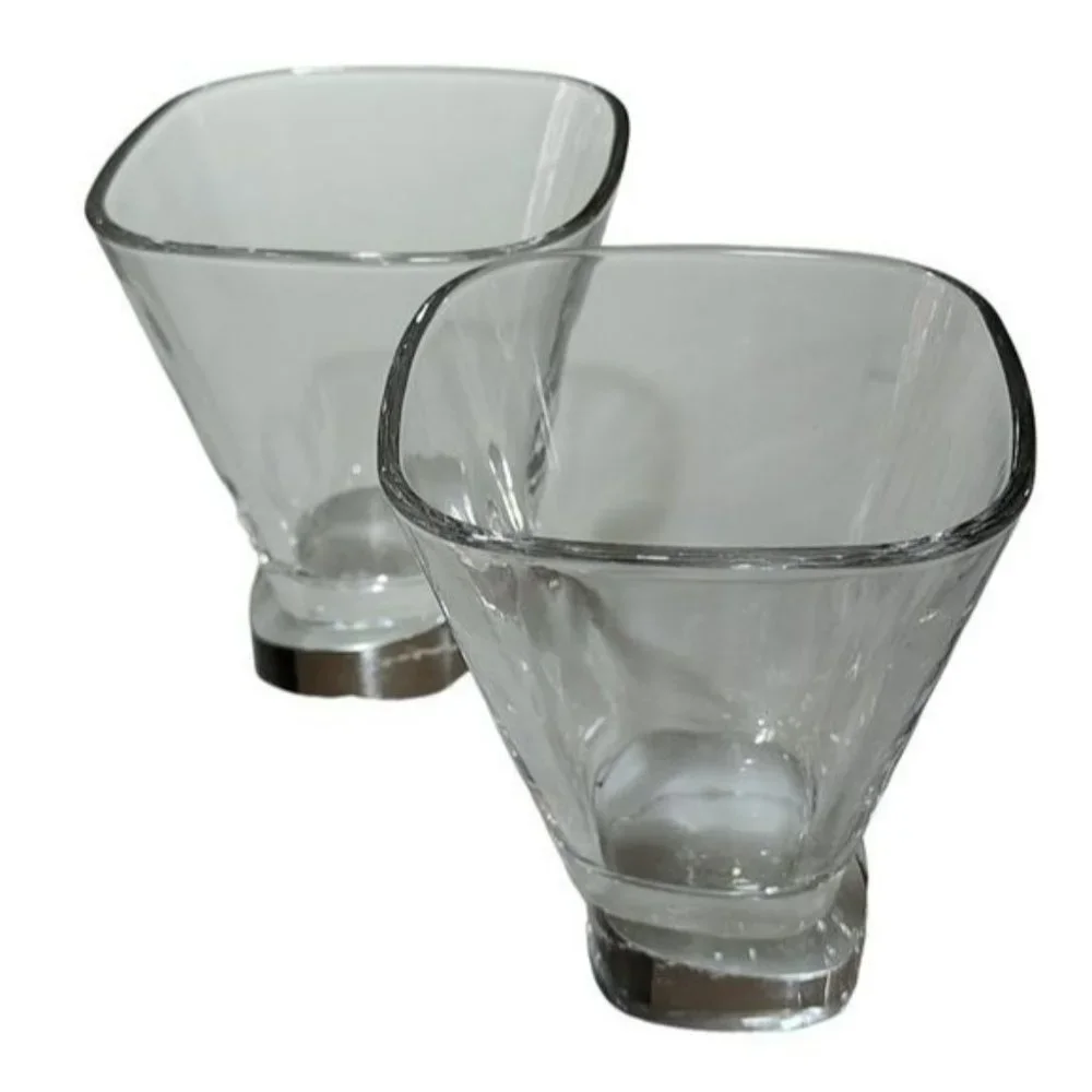Set of Two Semi Square Cocktail Dessert Martini Crystal Drinking Glass‎ 7.5 Oz